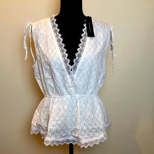 BCBG V-Neck Sleeveless Top White